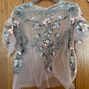 Zara Sheer Top with Floral Embroidery